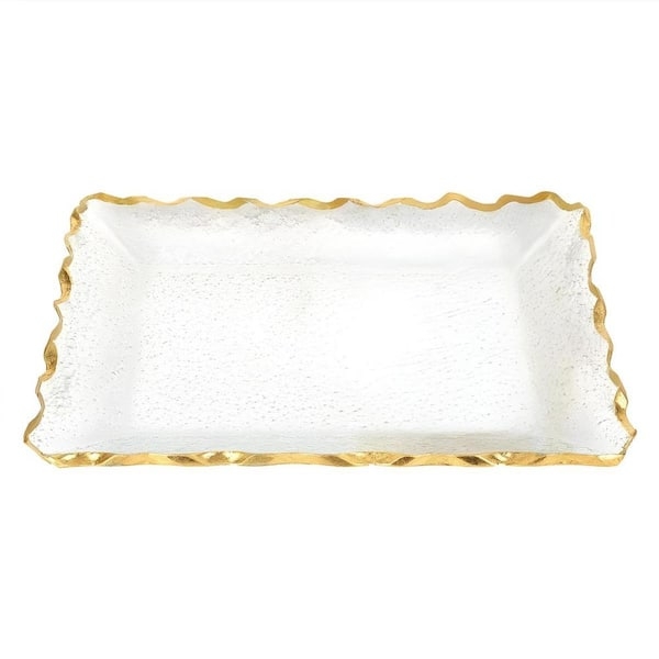 Decorative Tray Glam Clear Glass with Polished Gold Metal Trim
