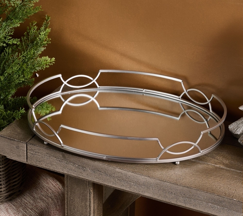 Decorative Tray Gold Filigree Sides Mirrored Base Traditional Glam Decor