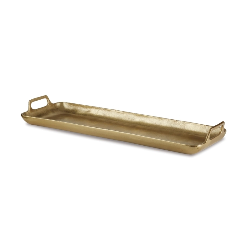 Decorative Tray Gold Hammered Metal Rectangular Integrated Handles