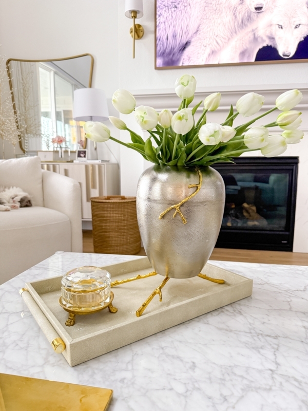 Decorative Tray Gold Stripe Inlay Pebbled Leather-like Luxury Styling