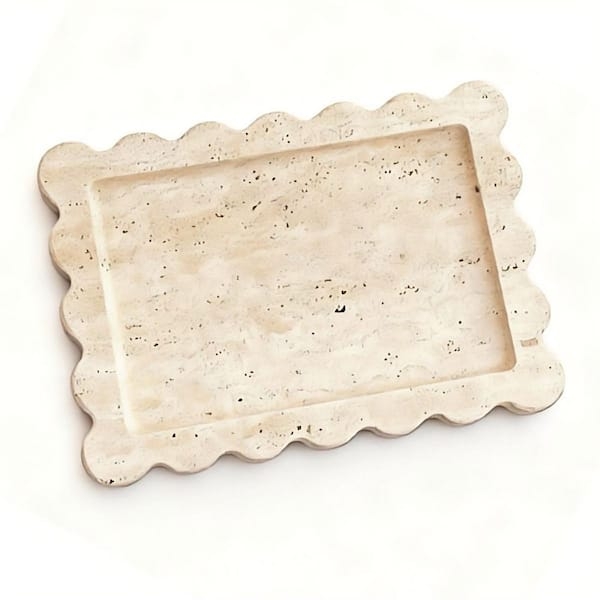 Decorative Tray Handmade Rounded Corners Minimalist Travertine Decor