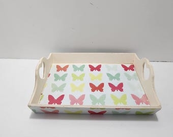 Decorative Tray in Butterfly Shape with Dual Compartments and Wood Tone