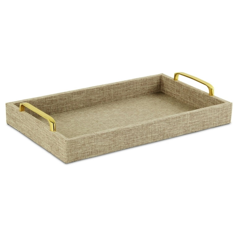 Decorative Tray Linen-like Texture Metal Handles Contrast Stitching