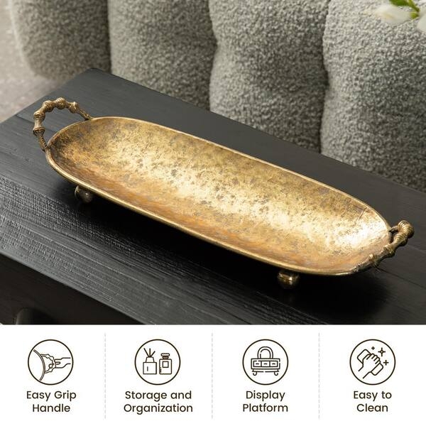 Decorative Tray Loop Handles Polished Gold Metal Nested Set Glam Modern
