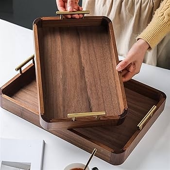 Decorative Tray Low Profile Dark Wood Cutout Handles