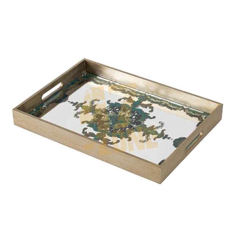 Decorative Tray Mandala Motif Integrated Handles Round Outdoor Safe