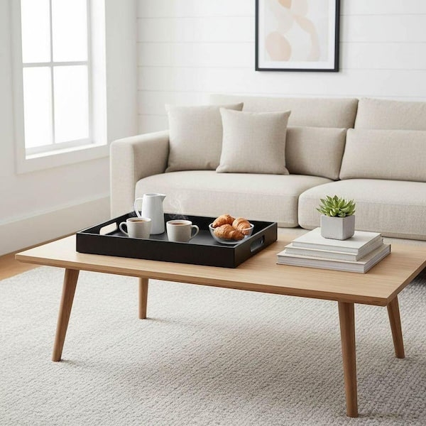 Decorative Tray Matte Black Pebbled Silver Handles, Minimalist Coffee Table