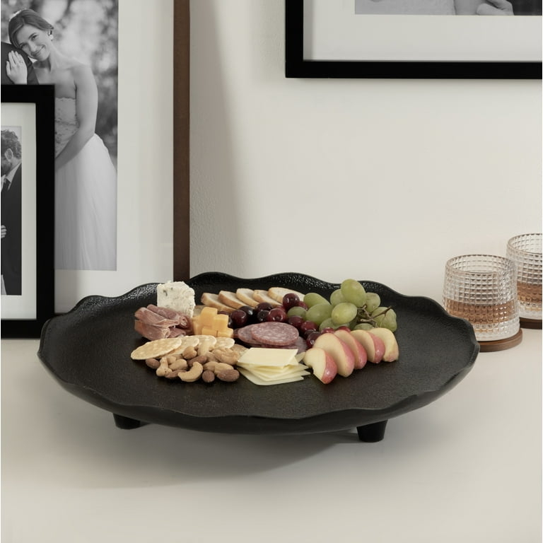 Decorative Tray Matte Black Scalloped Edge Ball Feet Round Accent