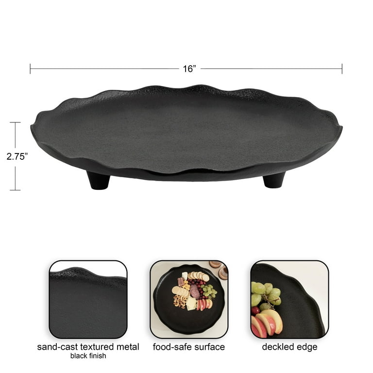 Decorative Tray Matte Black Scalloped Rim Pedestal Base Transitional
