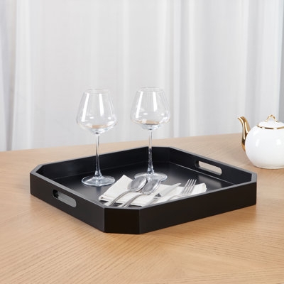 Decorative Tray Matte Black Wire Mesh Sides Octagonal