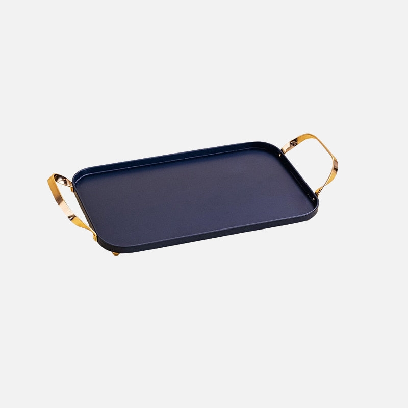 Decorative Tray Matte Navy Blue Circular Aluminum Raised Rim