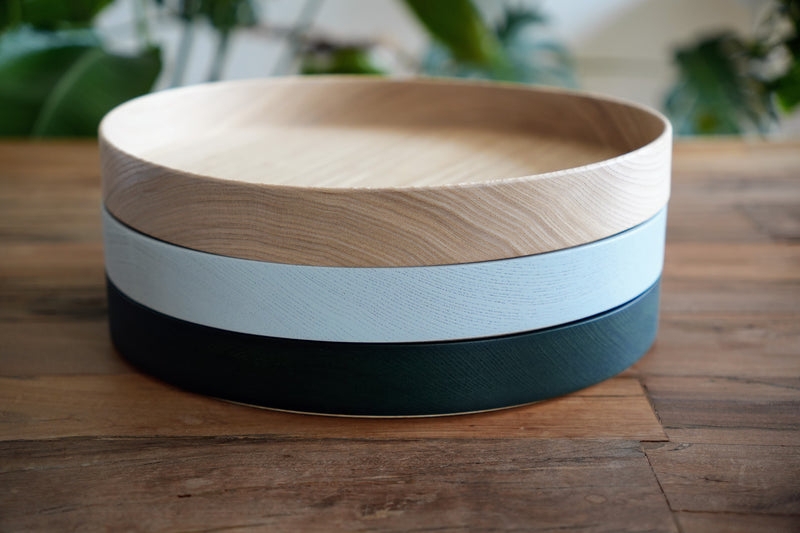 Decorative Tray, Matte Sage Green Finish, Natural Wood Rim, Scandi Style