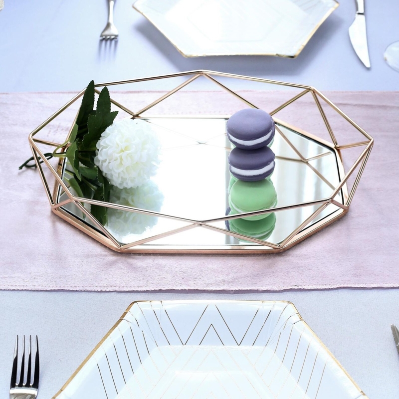 Decorative Tray Mirrored Ball Feet Gold Filigree