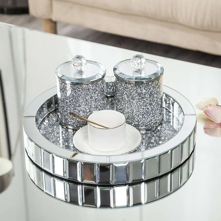 Decorative Tray Mirrored Rectangular Crushed Diamond Glam