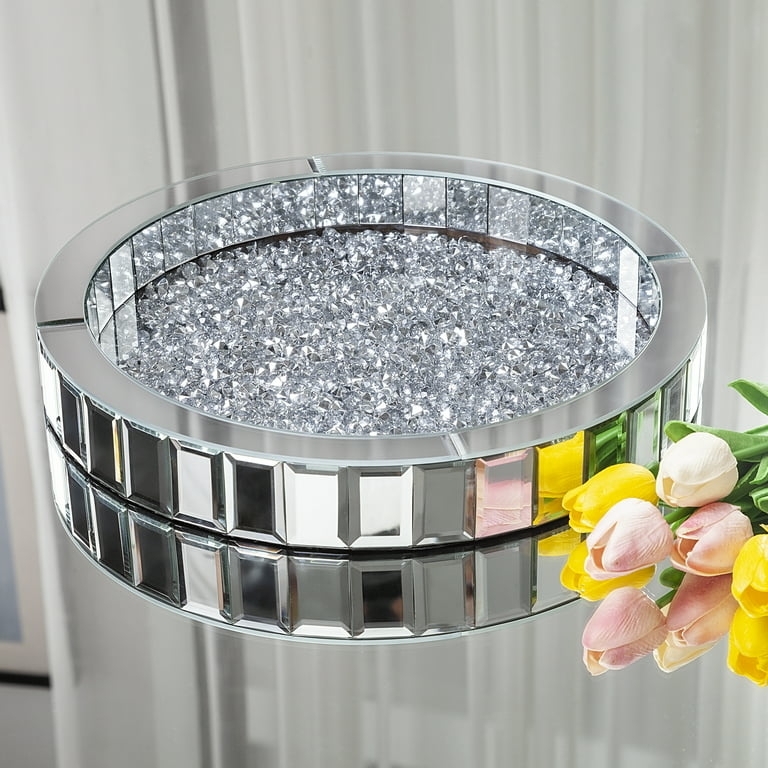 Decorative Tray Mirrored Square Crushed Diamond Inlay Glam Vanity Styling