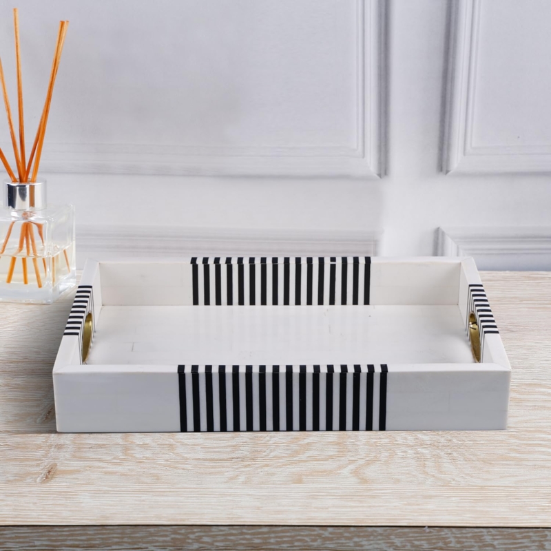 Decorative Tray Mosaic Texture Blue White Rectangular Integrated Handles