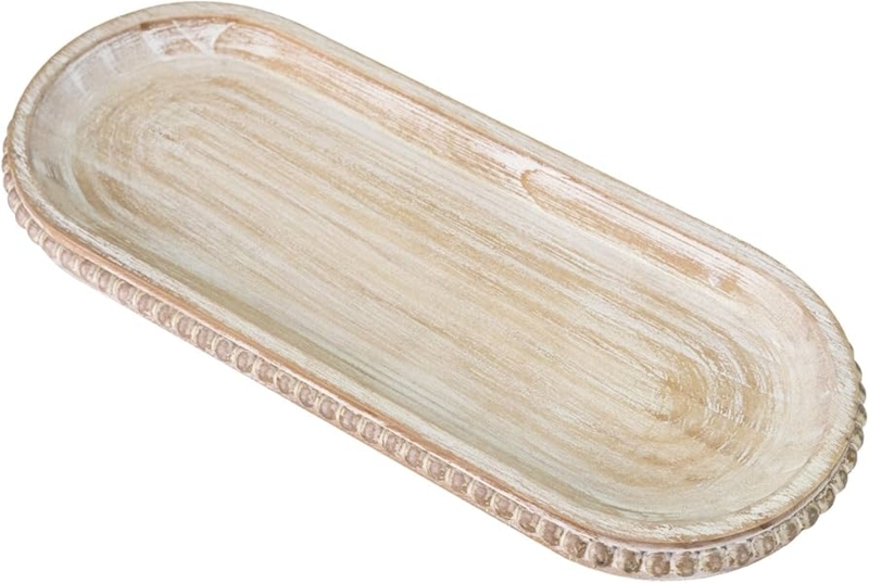 Decorative Tray Narrow Profile Whitewashed Beaded Edge Farmhouse Vanity