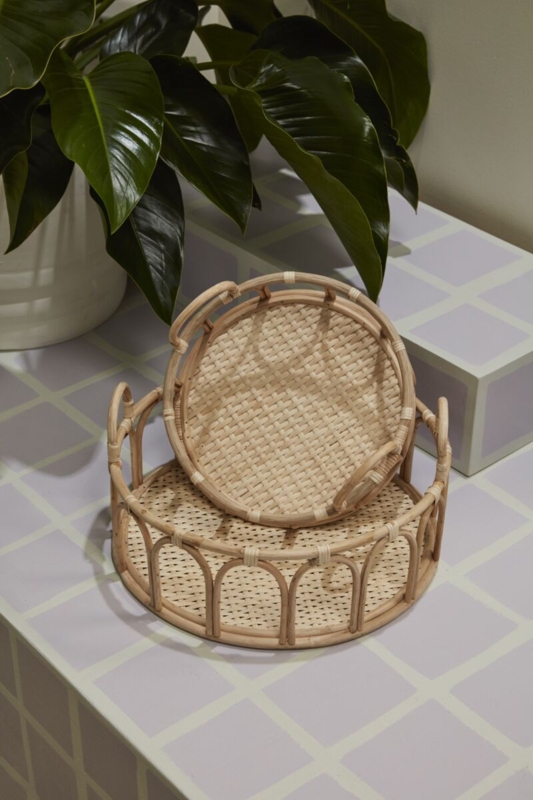 Decorative Tray Natural Rattan Nested Set Arched Openwork Woven Accent
