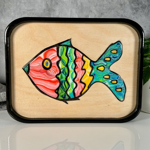 Decorative Tray Navy Blue Hand Painted Marine Art Wood Frame Coastal Beach Home Serveware