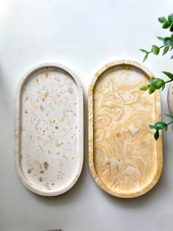Decorative Tray Orange Terrazzo Oval Silhouette Minimalist Tray