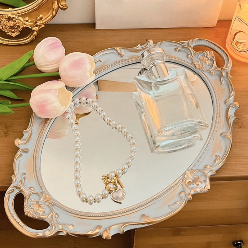 Decorative Tray Ornate Filigree Rectangular Mirrored Antique Gold
