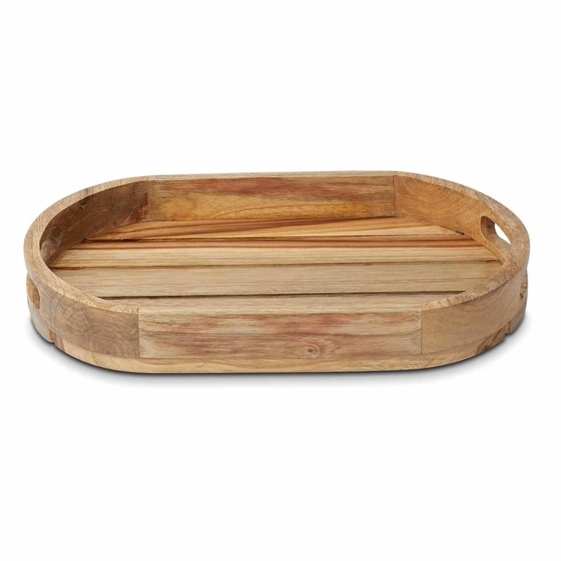 Decorative Tray Oval Shape Visible Grain Raised Rim Organic Minimalist