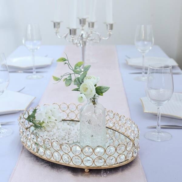 Decorative Tray: Oval Silhouette & Beaded Rim, Glam Mirrored Vanity