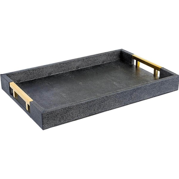 Decorative Tray Pebbled Texture Gold Handles, Chic Rectangular Bar Tray