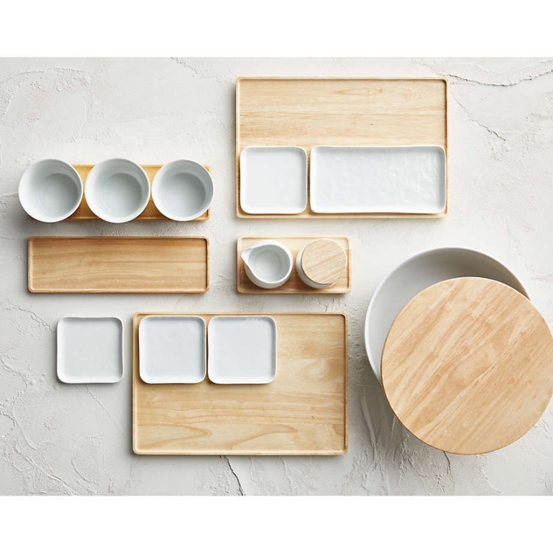 Decorative Tray Pill Shape Warm Wood Grain Sculptural