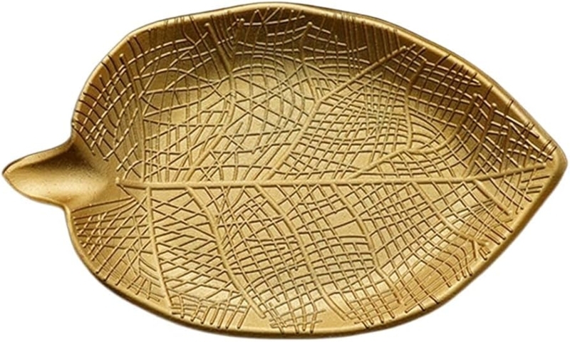 Decorative Tray Pineapple Leaf Silhouette Gold Embossed Veins Glam