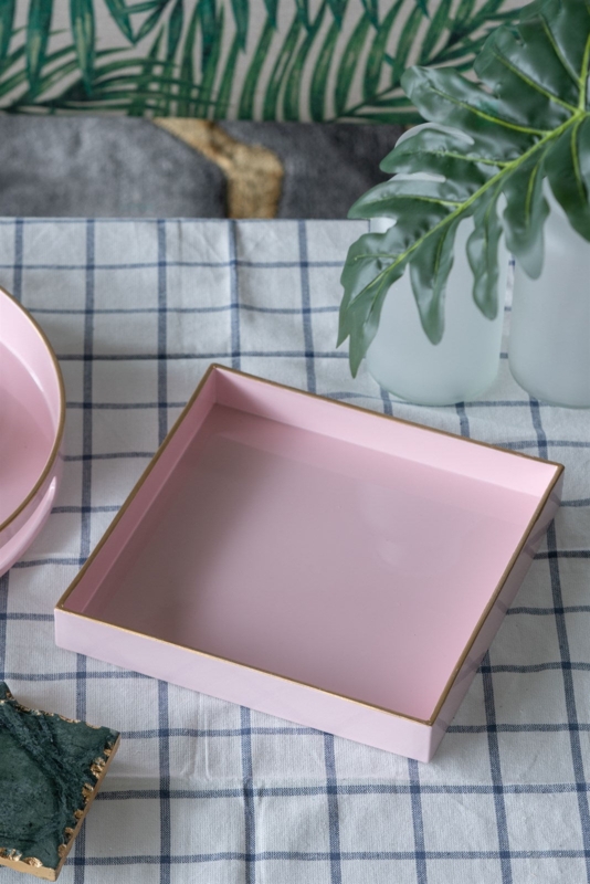 Decorative Tray Pink Marbled Base Gold Toned Rim Chic Styling