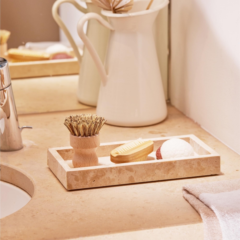 Decorative Tray Pitted Travertine Rectangular Organic Coffee Table Decor