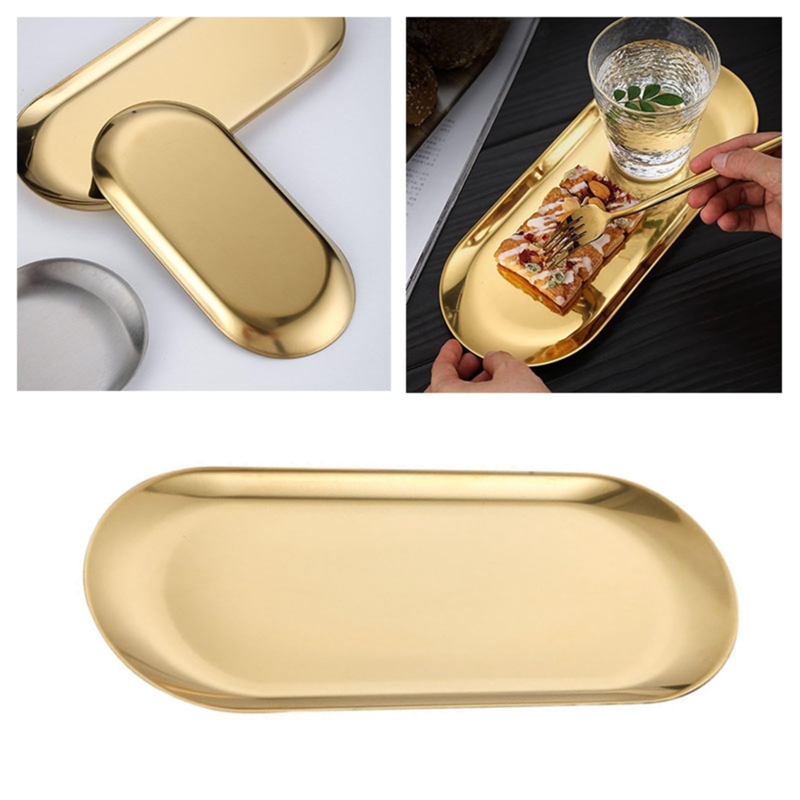 Decorative Tray Polished Gold Oval Thickened Edge Minimalist Vanity