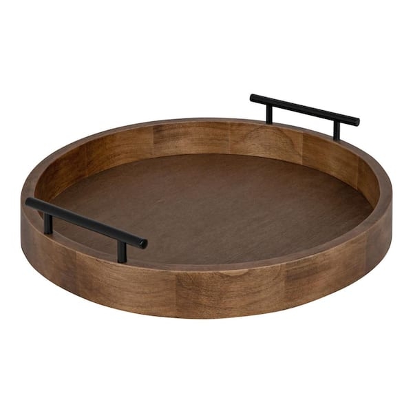 Decorative Tray, Polished Silver Handles, Natural Wood Centerpiece