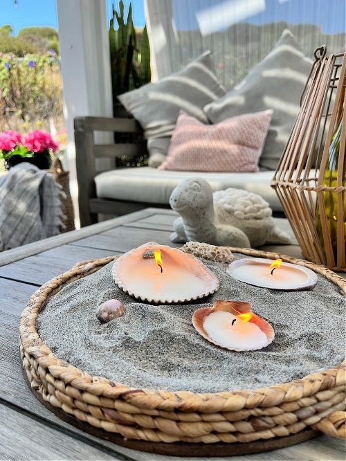 Decorative Tray Rattan Seashell Candle Nautical Centerpiece Ideas