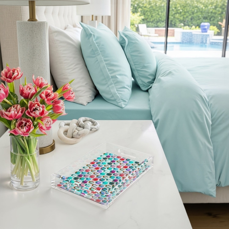 Decorative Tray: Rectangular Acrylic with Glossy Geometric Pattern