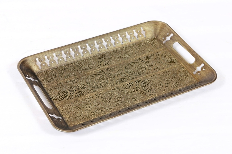 Decorative Tray Rectangular Champagne Gold Mirrored Filigree Glam