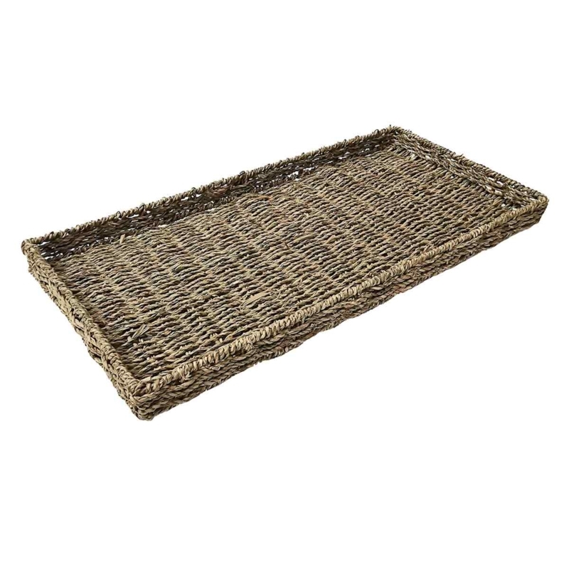 Decorative Tray: Rectangular Chunky Woven Texture with Handles