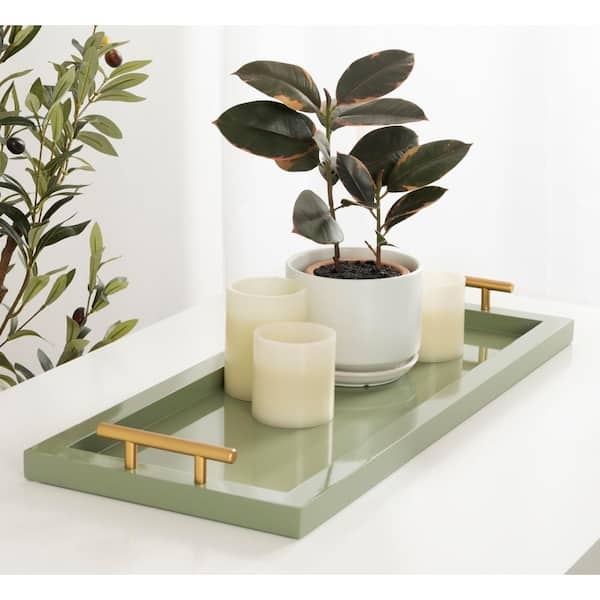 Decorative Tray Rectangular Forest Green Base Slim Gold Handles