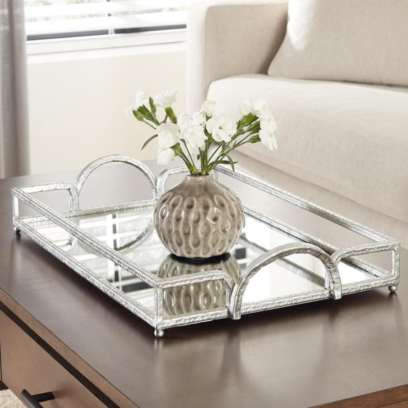 Decorative Tray Rectangular Hammered Rim Mirrored Floor