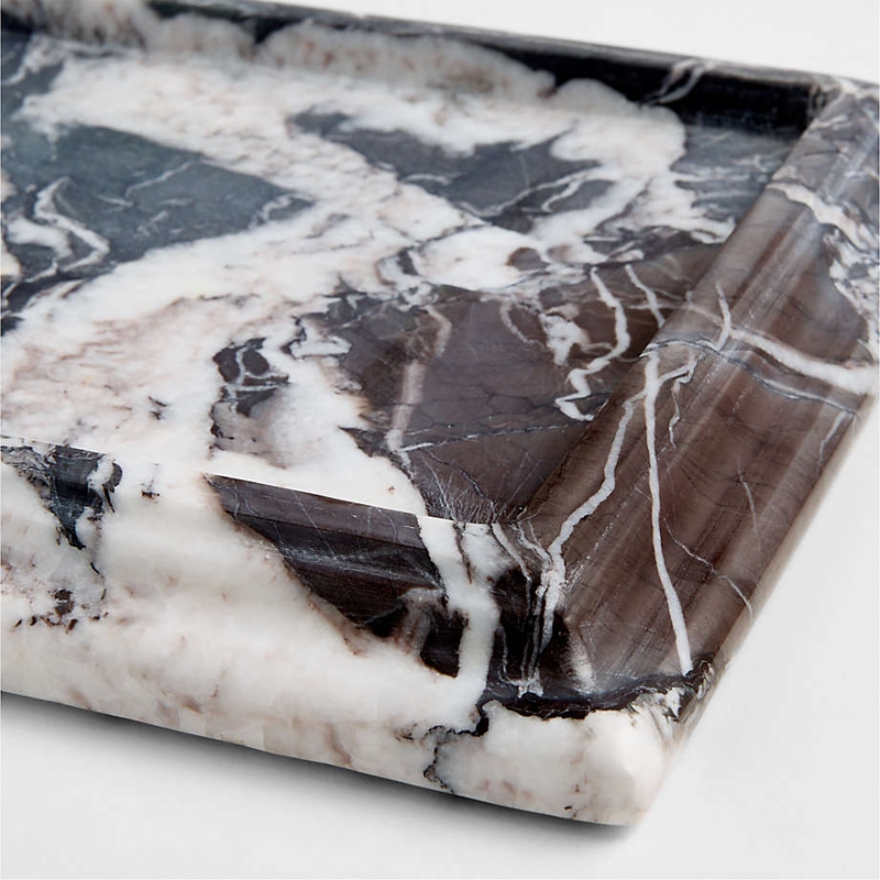 Decorative Tray, Rectangular Honed Gray Marble with Fluted Sides