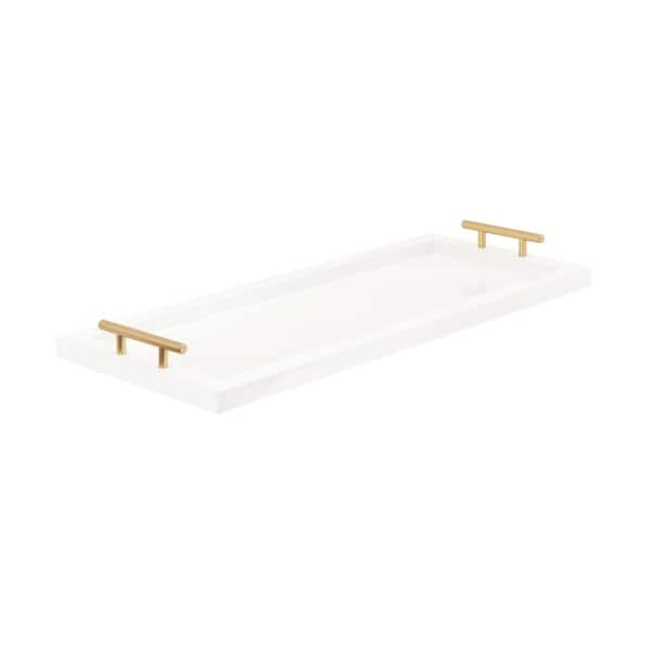 Decorative Tray Rectangular Modern White Finish Slim Gold Handles