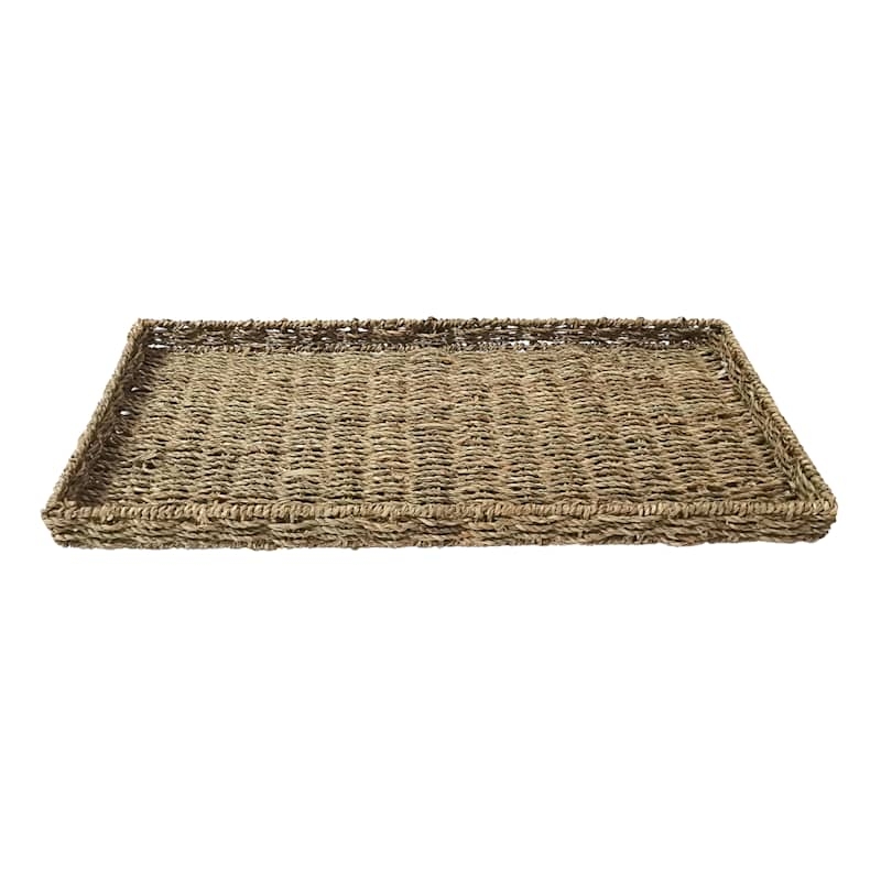 Decorative Tray: Rectangular Natural Fiber with Braided Detail