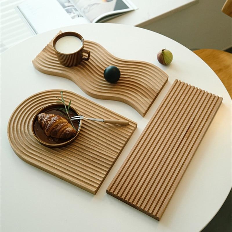 Decorative Tray Rectangular Natural Grain Finish Raised Edges Wood