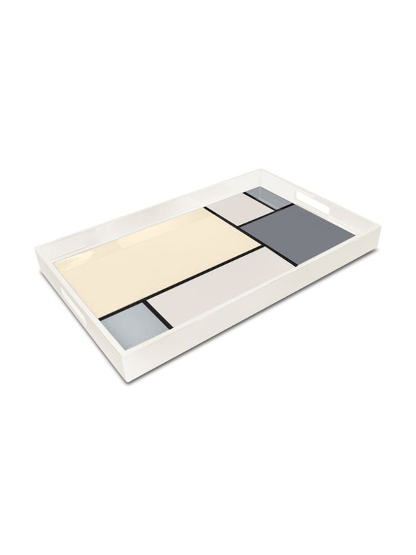 Decorative Tray: Rectangular with Neutral Mondrian Geometric Print