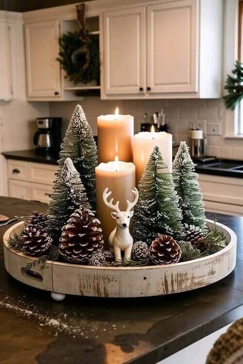 Decorative Tray Ribbed Candle Ceramic Trees Minimalist Winter Decor