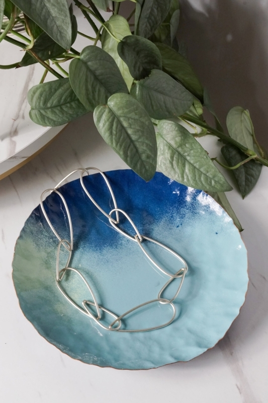 Decorative Tray Round Azure Navy Blue Abstract Painterly Pattern Metal