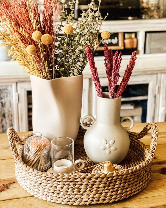 Decorative Tray: Round Chunky Handwoven Natural Fiber with Raised Rim