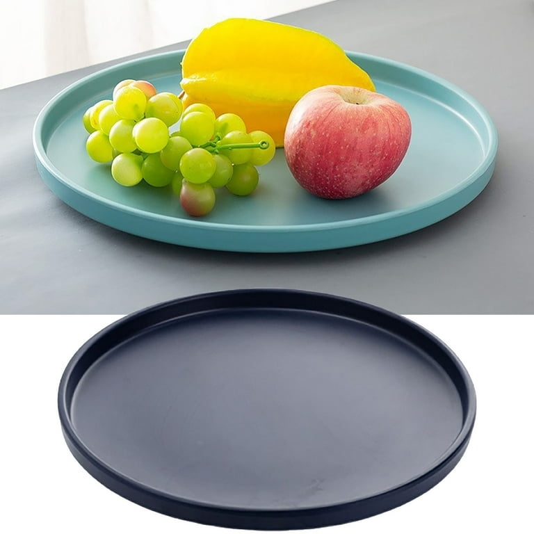 Decorative Tray Round Cream Matte Plastic Raised Rim Farmhouse Decor