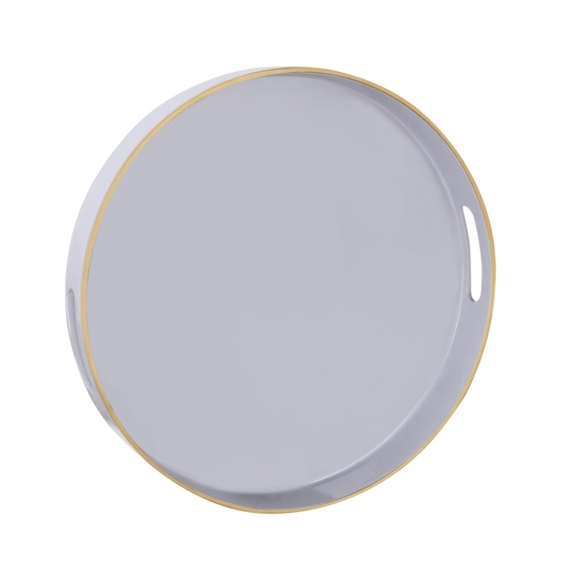 Decorative Tray, Round Matte Gray Stone-Like with Integrated Cutout Handles